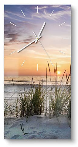 DEQORI Glasuhr | horizontal 30x60 cm | Motiv Sonnenuntergang am Strand | große XXL Design Uhr aus Glas | leise Wanduhr für Wohnzimmer & Küche | Moderne Hingucker Uhr für die Wand