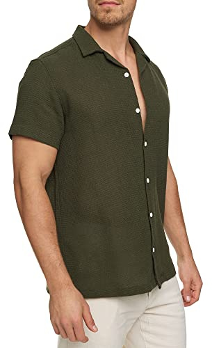 Indicode Herren INCosby Kurzarmhemd aus 100% Baumwolle mit Kentkragen | Gestreiftes Baumwollhemd mit Button-Down-Kragen, Herrenhemd, Casualhemd, Freizeithemd, Sommerhemd, Kurzarmhemd für Männer.