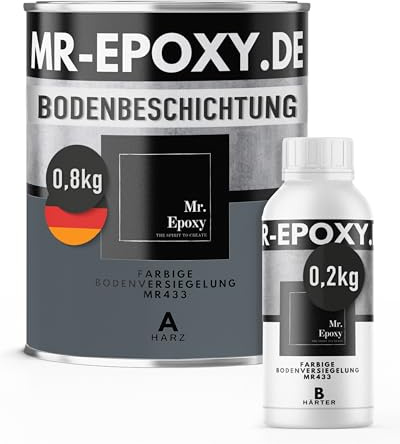 Mr. Epoxy Epoxidharz Bodenbeschichtung (1 kg, RAL 7011 Eisengrau) | 2K Betonfarbe für Garagen, Keller & Werkstatt Boden - Flüssigkunststoff Epoxid Grundierung und Bodenversiegelung