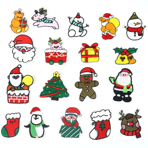 TANCUDER 18 Stück Weihnachten Aufnäher zum Aufbügeln Weihnachten Flicken Patches Bestickte Aufnäher Gestickte Aufbügelflicken Dekorative Reparatur Flicken für Kleidung, Taschen, Hüte, Schals, Mützen