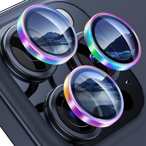 WSKEN für iPhone 15 Pro Max/iPhone 15 Pro Kameraschutz - 9H Härte Kratzfest Blasenfrei, HD Gehärtetes Kamera Metallglas Panzer Schutz Glas Displayschutz Folie,Handyhülle Freundlich,Colorful Titanium