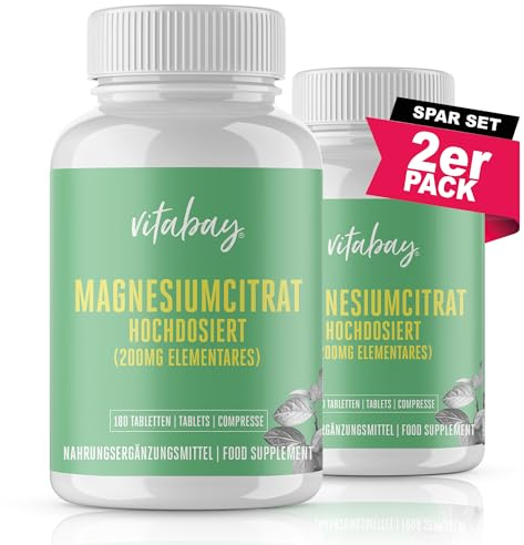 Vitabay Magnesium Citrate 2556mg Hochdosiert - 360 Tabletten Vegan & Laborgeprüft - Magnesiumcitrate - Trägt zu einem normalen Energiestoffwechsel und einer normalen Muskelfunktion bei
