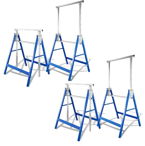 Cecaylie 4x Gerüstbock 200 kg Traglast Klappbock Metall Unterstellbock-Klappbock 7-fach Höhenverstellbar 80-130 cm- Metallbock klappbar, Blau
