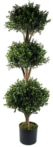Leaf Künstlicher Formschnittbaum, geschützt, 120 cm, Buxus, dreifache Kugel, UV