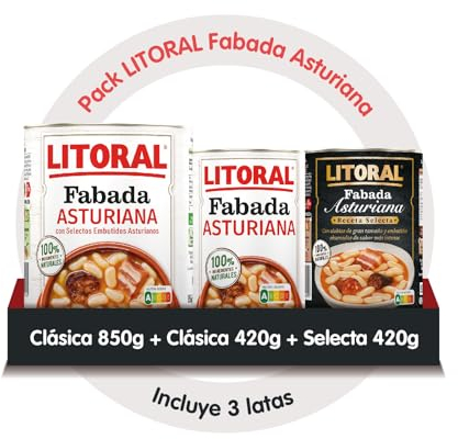 Litoral - Mega Pack Fabada Asturiana - Lata Fabada 420g + Lata Fabada 850g + Lata Fabada Selecta Premium 420g - Platos preparados sin gluten