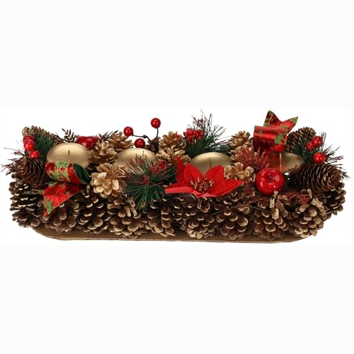 Adventskranz mit Kerzenhaltern fertig dekoriert L 41 cm - Kranz Weihnachten - Kranz mit Adventskranzsteckern fertig dekoriert Größe L 41 cm - Lange Form