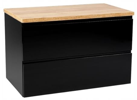 .Deftrans Domodomo - Armadietto da bagno con accessorio, 60 x 50 x 45,8 cm, colore: Nero per lavabo da bagno - Armadietto da bagno con inserto in rovere..