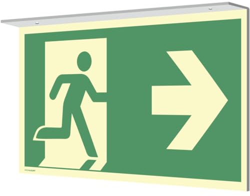 Dreifke® Fahnenschild Deckenmontage Notausgang links/rechts,Alu,nachl.,160-mcd,400x200mm