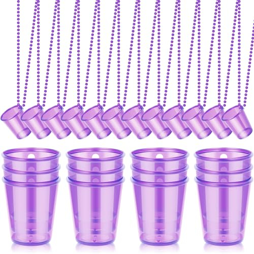 24 Pieces Shot Glass on Beaded Necklace Plastic Shot Cup Necklace Bachelorette Party Team Men and Women Supplies(Clear Purple)
