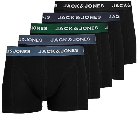 JACK & JONES Herren Unterhosen Shorts Boxershorts Trunks 5er Pack, Farbe:Schwarz, Wäschegröße:2XL, Artikel:- Black/Blue
