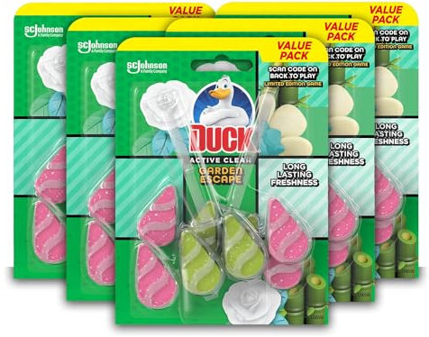 Duck Active Clean Rim Block, Foaming Toilet Bowl Cleaner, Long-lasting Fragrance, Garden Escape, Pack of 5 Duos (Total of 10 x 38.5g Rim Blocks)