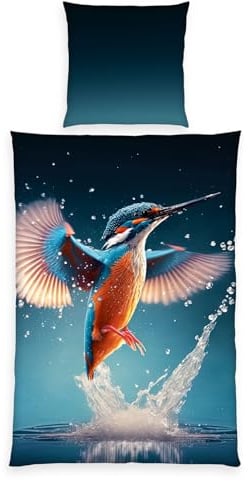 Herding Bettwäsche Eisvogel, Young Collection, Kopfkissenbezug 80 x 80 cm mit Wende-Motiv, Bettbezug 135 x 200 cm, Mit Reißverschluss, 100% Baumwolle/Renforcé