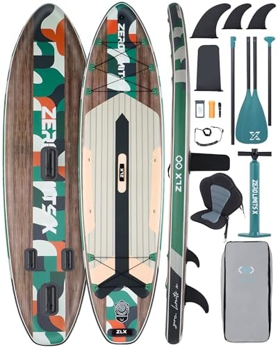 ZLX 320 cm Aufblasbares Stand Up Paddle Board - Premium SUP Board für alle Skill Levels,Stabiles Design,Rutschfestes Deck,Verstellbare Paddel Paddling, Leash & Tragetasche inklusive(Grün)