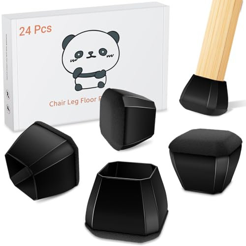 Meldel Square Black Chair Leg Floor Protectors Large 24PCS - Silicone Furniture Felt Silicone Integrated Chair Foot Covers,Rubber - Protect Floors from Scratches,Reduce Noise