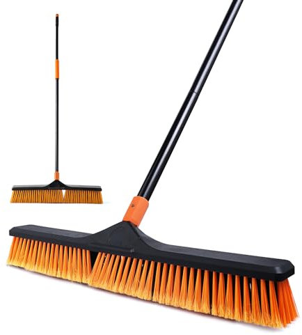 CLEANHOME Garden Broom, Yard Brush Heavy Duty Outdoor 2-1,50&66in, suitable for Schools, Factories, Garden Broom Outdoor,Sweeping Brush(Orange black)
