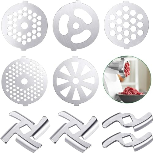 9 Pieces Meat Grinder Blades Meat Grinder Plate Discs Stainless Steel Food Grinder Accessories for Size 5 Stand Mixer