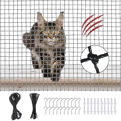 VCANIVR Rete per Gatti Balcone Rinforzata 6x3m, Rete per Gatti Rinforzata con Filo di Acciaio, Rete Gatti Balcone, Rete per Balcone Esterno per Finestra, Incluso Set di Fissaggio