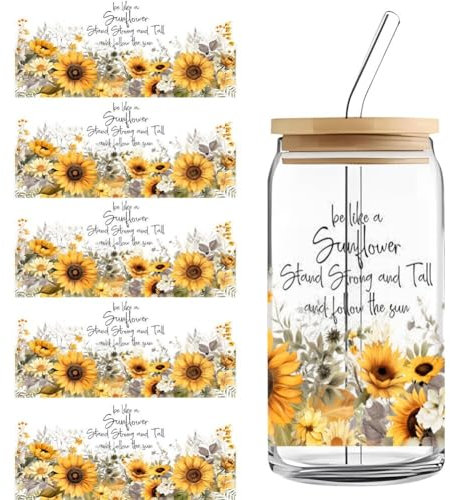 ISAKEN 5 Blätter Becher Transfer Aufkleber Blumen UV DTF Tasse Wickeln Übertragungs Aufklebern Wasserfeste Rub on Cup Wrap Transfers Sticker für Kaffeetasse Glas Flaschen Laptop Dekor