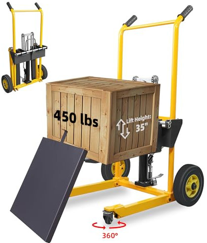 LuminaLiftCure Empileur de treuil pliable en matériaux - Empileur de palettes de 204,1 kg avec roues pivotantes et hauteur de levage de 83,8 cm - Chariot compact pour transpalette - Chariot de table
