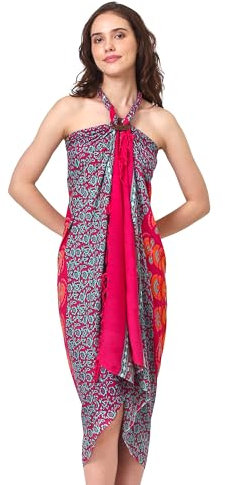 SAIVONA Sarong Pareo Damen Mandala Fransen Viskose Strandtuch Wickeltuch Wickelrock Strandrock Wickeltuch Bikini Cover Up für Badeanzug - Pink Töne Elefant Pfau
