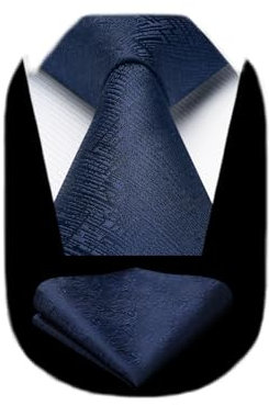 HISDERN Krawatte Navy Blau Herren Elegant Formelle Krawatte mit Einstecktuch Set Klassisch Business Beerdigung Schlips Herren Party