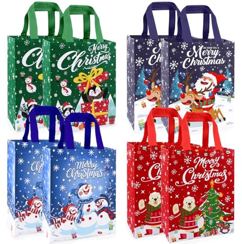 DTYDECLE 8 Stück Non Woven Weihnachtstaschen, Weihnachtstragetasche mit Griffen Wiederverwendbare Geschenktüten Weihnachten für Xmas Weihnachtsdekoration Weihnachtsfeier