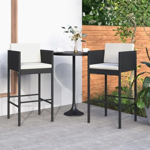 ZEYUAN Barhocker 2 STK. mit Kissen Schwarz Poly Rattan, Barstuhl, Bistrohocker, Tresenhocker, Thekenhocker, Barstools, Bar Hocker, Bar Stools, Bar Chair - 316673