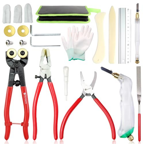 Kit professionale di 21 utensili per vetro colorato, pinze per rottura vetri resistenti e kit di strumenti di taglierina, tagliavetro per vetrate, mosaici, fusione, rottura, tronchese per piastrelle
