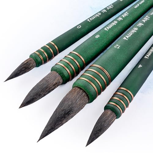 COOZEE Professioneller Eichhörnchenhaar Pinselset, 4pcs runde Spitze Künstler-Pinsel, Aquarellist Pinsel für feine Details Malerei (#0#4#8#12)