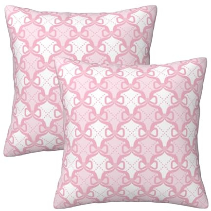 HOSTECCO Coquette Bow Kissenbezüge 50x50 cm 2er Set Preppy Girly Kissenbezüge Ästhetische Dekorative Kissenbezüge für Sofa Couch