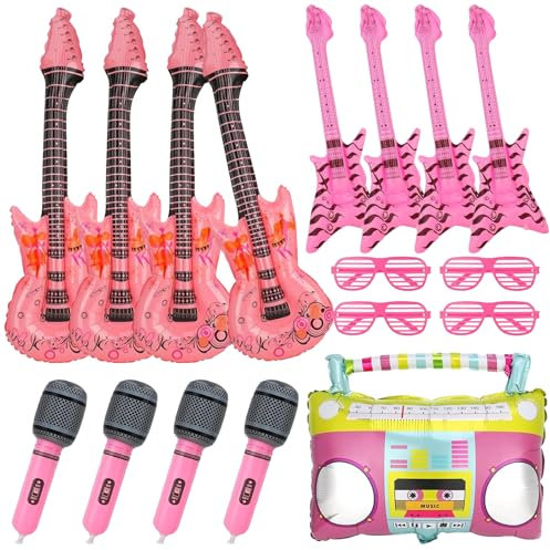 17pcs Inflatable Guitar Saxophone Microphone Balloon Set, Inflatable Party Props Rock Star Toy, Fun Musical Instruments Accessories for Adult Kids Fancy Dress Favors Photo Booth Props Party Decor (B)