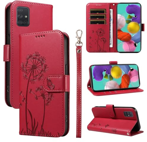 Bravoday Handyhülle für Samsung Galaxy A71 4G Hülle, Premium PU Lederhülle Klappbar Tasche Klapphülle mit Magnet Kartenfach Standfunktion Schutzhülle für Galaxy A71 4G, Rot