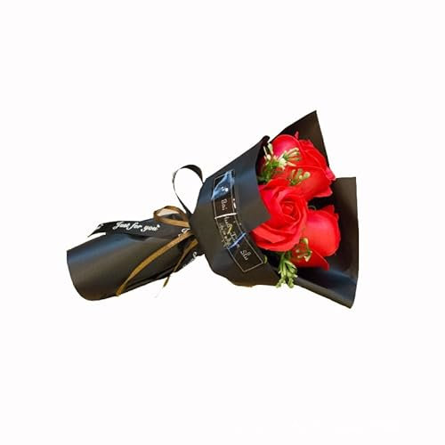 Bouquet di 3 rose artificiali rosse, petali di fiori di sapone, regali di San Valentino per donne, migliore amica e fidanzata San Valentino, fiori artificiali decorativi