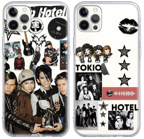 2 Stück Tansparent Silikon Handyhülle für iPhone 13 iPhone 14 Hülle 6.1, Cool Tokio Hotel Pop-Rock-Band Aesthetic Muster mit TPU Stoßfeste Kratzfeste Schutzhülle Bumper Cover Case für Fans,mode