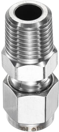 sourcing map Compression Fitting 1/4 Tube OD x 1/4 PT Male Thread Stainless Steel Straight Coupler Adapter Compression Tube Pipe Fitting Connector for Oil Gas Water