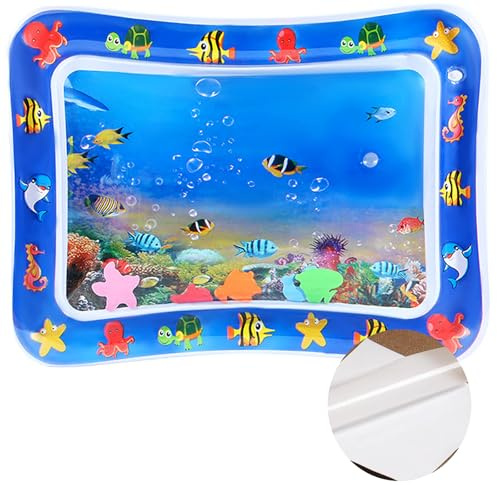 Vinuwu Wasserspielmatte Katze,Aufblasbare Wassermatte für Katzen Verdickte Wasserspielmatte Feel Cool Komfort für Haustier Inklusive 10 Patch-Aufklebern (50 * 69 cm, Tropische Fische)