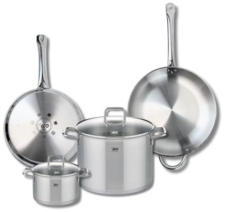 ELO 9509050 Batterie de cuisine 4 pièces, Ensemble de 2 Poêles de cuisson 28 et 32 cm et 2 faitouts 16 et 26 cm Elo Profi Citrin, inox, induction