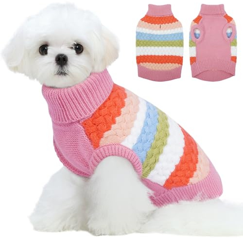 Kuoser Dog Jumper, Warm Knitted Sweater with Turtleneck, Soft Winter Clothes for Small & Medium Dogs, Cozy Puppy Pullover for Cold Weather Walks