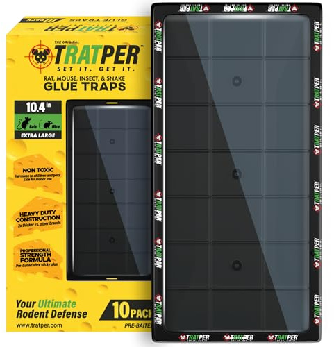 Tratper Glue Traps for Mice, Mice, Rat, Snakes, Lizard, Insect 10 Pack Extra Heavy Duty Adhesive Pre-Bait Heavy Duty Plastic Tray Non-Toxic No Products