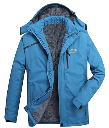 Regenjacke Damen Wasserdicht Atmungsaktiv, Wanderjacke Mit Kapuze Unisex Funktionsjacke Fleece Gefüttert Trekkingjacke Winter Warm Skijacke Hooded Fahrradjacke Langarm Kurz Snowboardjacke