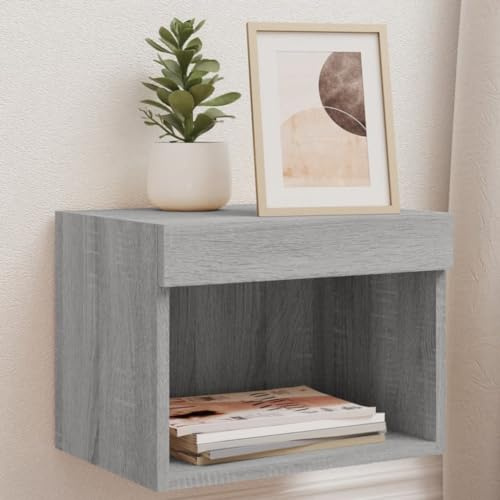 EMYRLXQW Centres de divertissement et meubles TV - Table de chevet avec lumières LED - Montage mural - Gris Sonoma