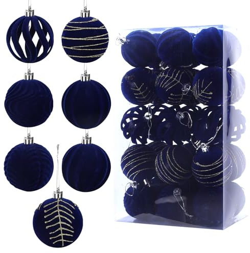 Samt-Weihnachtskugeln-Ornamente – 30 Stück, 6 cm, Baumschmuck, beflocktes Kugel-Set für Festtage, Hochzeit, Geburtstagsfeier (blau)