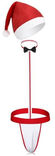 Hestya 2 Stück Borat Anzug Männer mit Mütze | Herren String Mankini, Mütze Weihnachten, V Sling String, Borat Tanga, Herren Sexy Thong Outfit für Männer, Cosplay