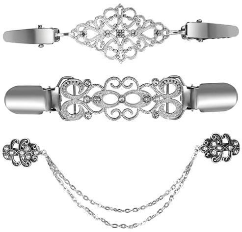 Clips à Cardigan Rétro,3 PCS Broches et Pins Vintage pour Femme Pinces à Cardigan Rétro Clips à Vêtements pour Cardigans Écharpes Robes et Chemises Accessoires Femme Élégants