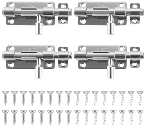4 Zoll Edelstahl Türriegel, 4 Stück Rostfrei Abschließbar Schieberiegel Mehrwinkel Bolzenriegel für Fenster/Türen/Garten/Schuppen, mit Befestigungsschrauben (4 Stück Silber)
