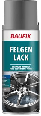 BAUFIX Felgenlack stahlgrau, glänzend, 400 ml, Sprühlack zur Verschönerung und Reparatur von Leichtmetall- und Stahlfelgen und Radkappen