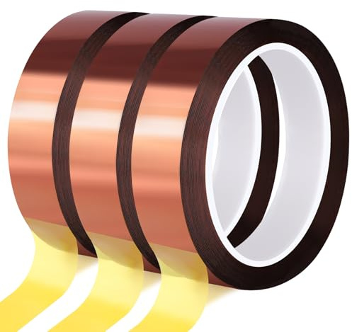 Fyguard 3 Rollen Kapton Klebeband, 20 Mm X 25 M, Braun | Polyimidband Bis 300 °C, Rückstandsfrei Ablösbar, Für Sublimation, Löten, Maskierung, 3D-Druck Und Elektronik