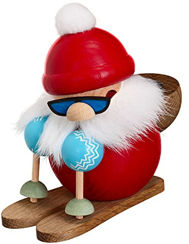 Seiffener Volkskunst | Kugelräucherfigur | Nikolaus 15 cm | Räuchermann | Räuchermännchen aus Seiffen | 19166 | läuft Ski