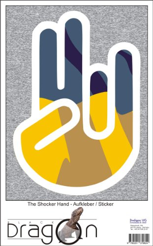 INDIGOS UG The Shocker Hand - Aufkleber/AUTOAUFKLEBER - Decal Sticker 15cm außenklebend - weiß Umriss mit Fahne/Flagge - Ukraine-Ukraine