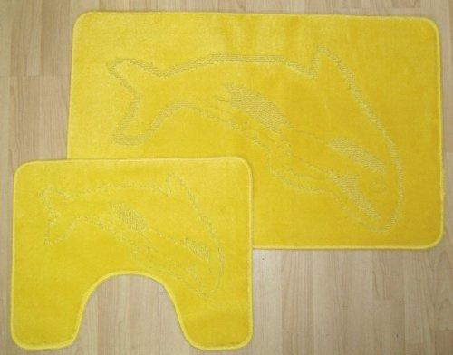 Home Care Lemon Bath Mat Set, 2 Piece Dolphin Designe